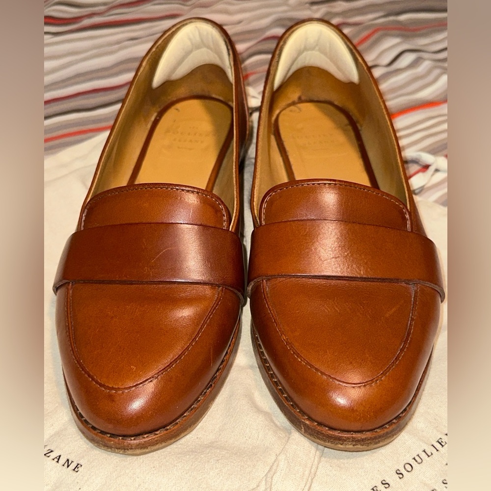 Sezane Chestnut Leather Loafers